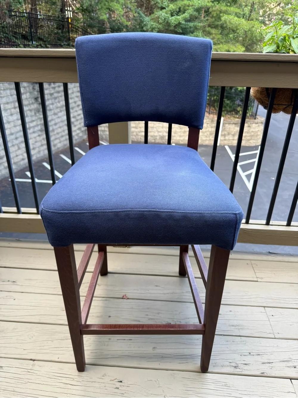 Pier 1 Navy Blue Upholstered Counter Stool with Wood Frame